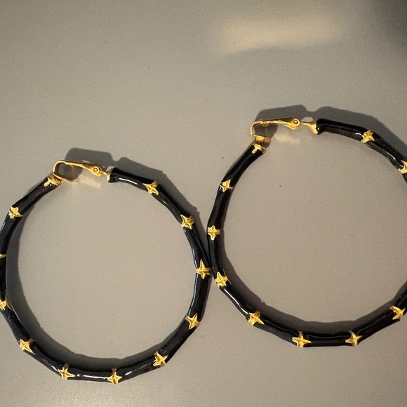 Kenneth Lane Black Clip On Hoop Earrings - Picture 1 of 3